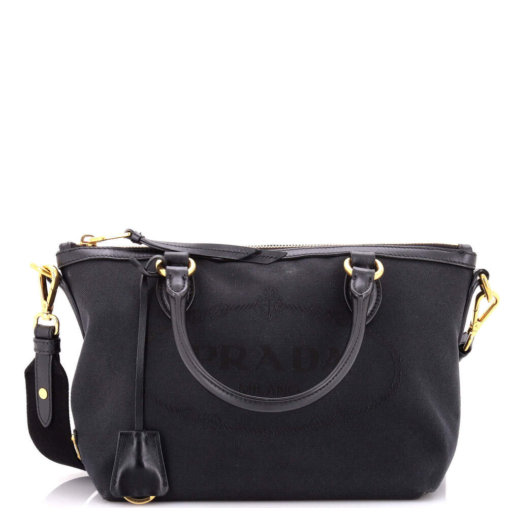 Prada Small Logo Convertible Zip Tote Canvas with Leather